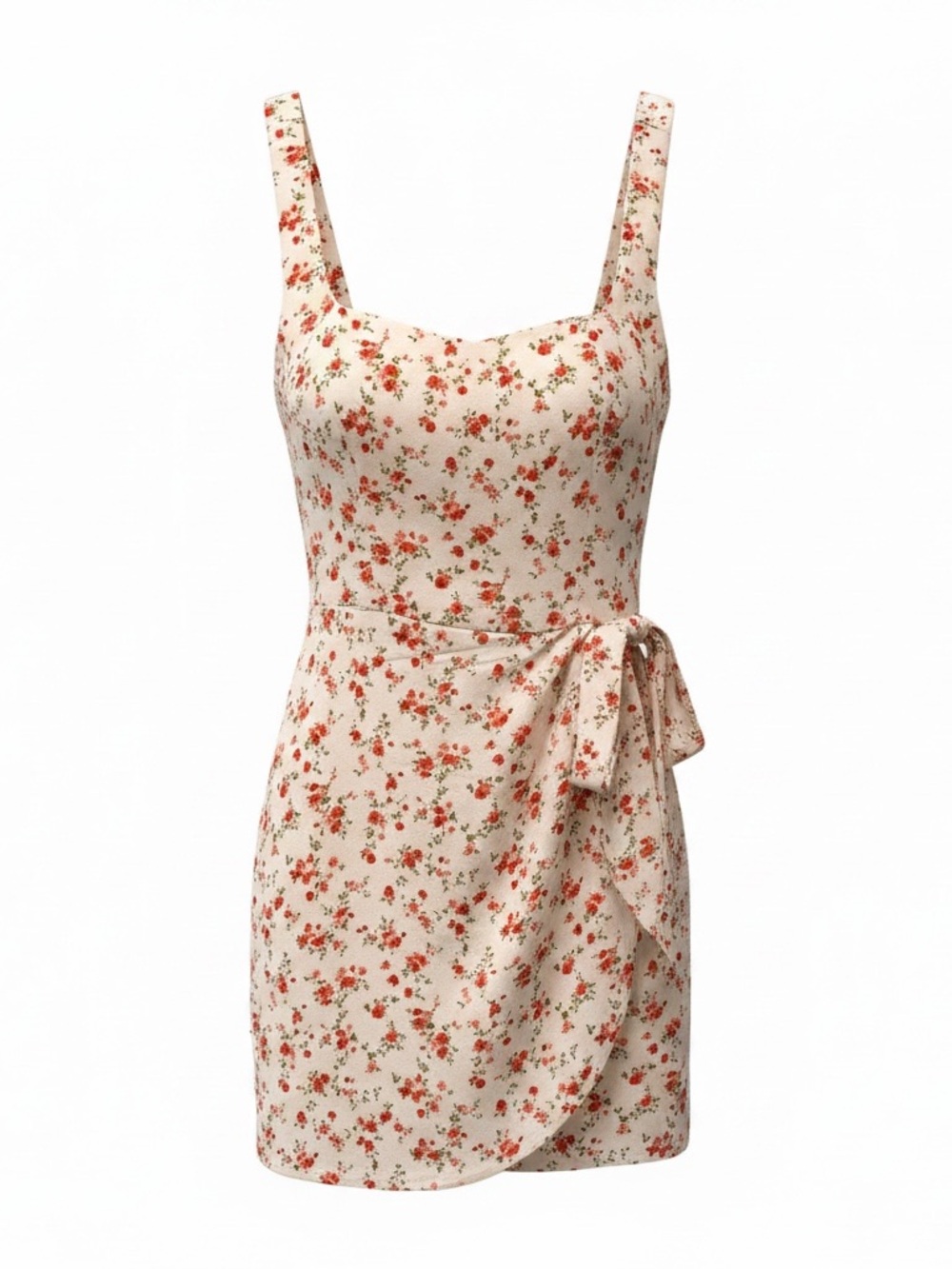 Reformation Ivory Red Floral Mini Wrap Dress Size 0